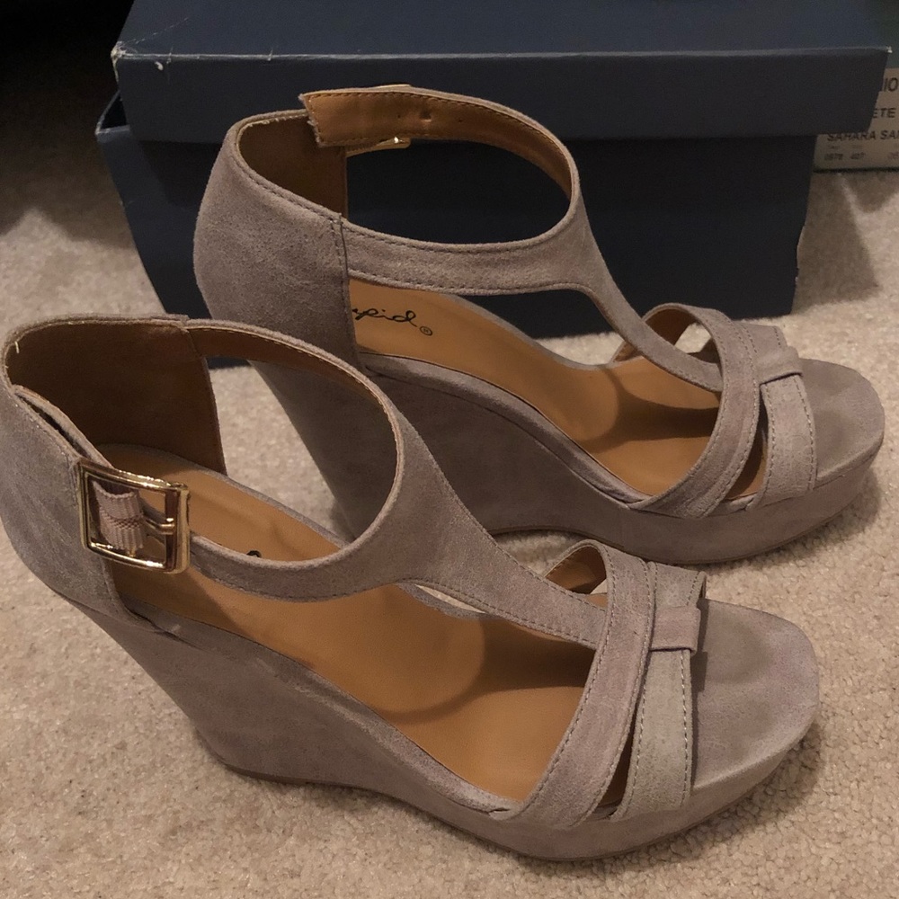 Grey faux suede wedges